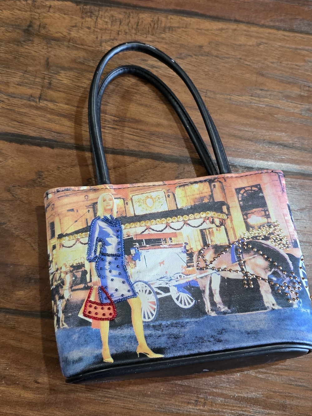 St. John's Bay Multicolor Scenic Mini Tote with Black Handles